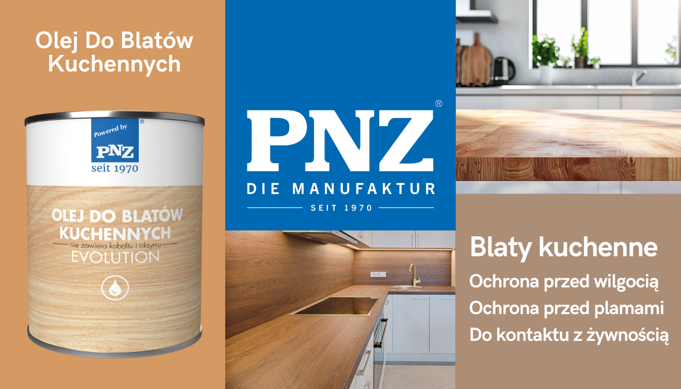 Grafika prezentująca zakres zastosowań oleju do blatów kuchennych marki PNZ